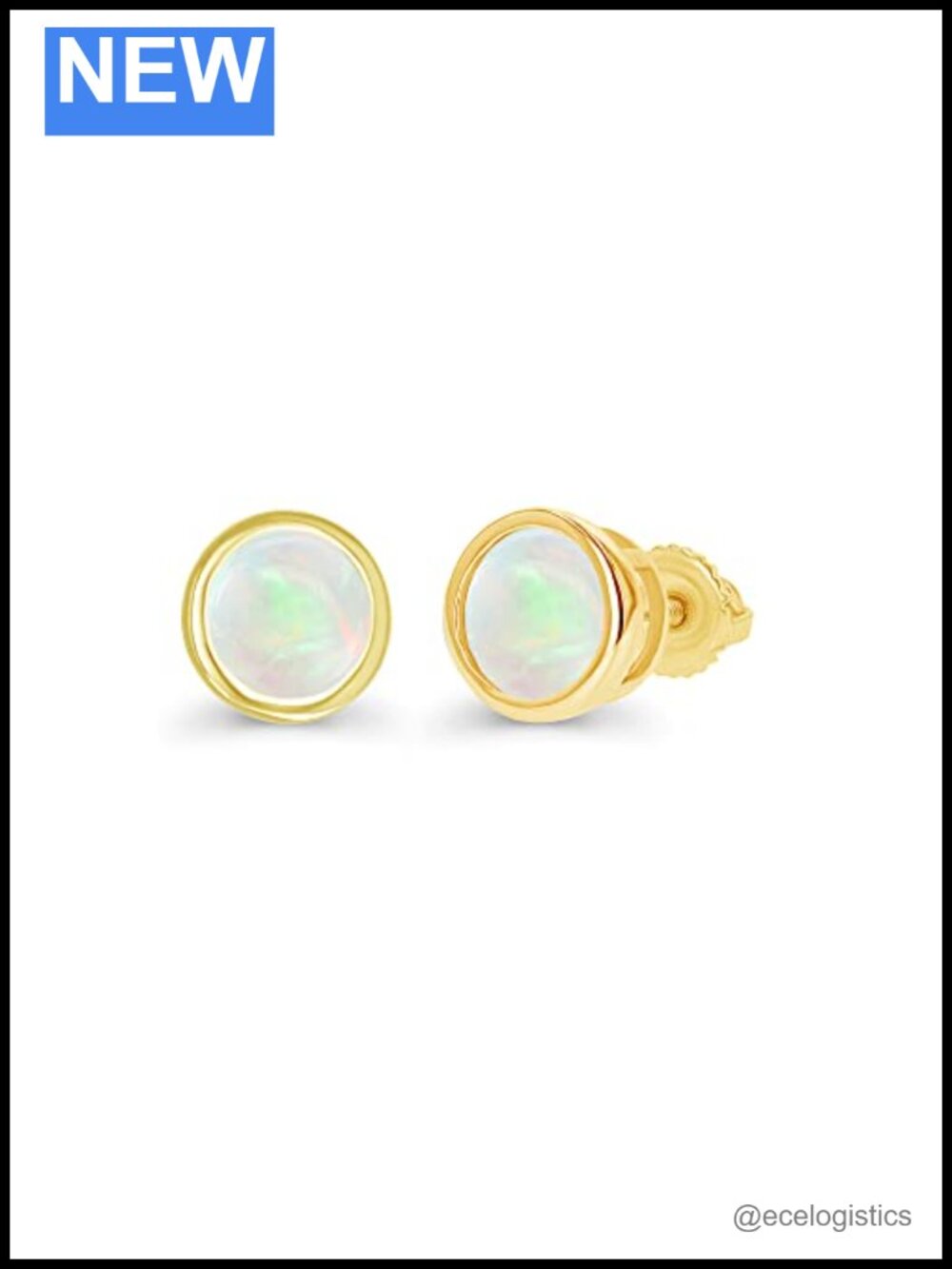 14K Gold Plated 925 Sterling Silver 5mm Opal Stud Earrings